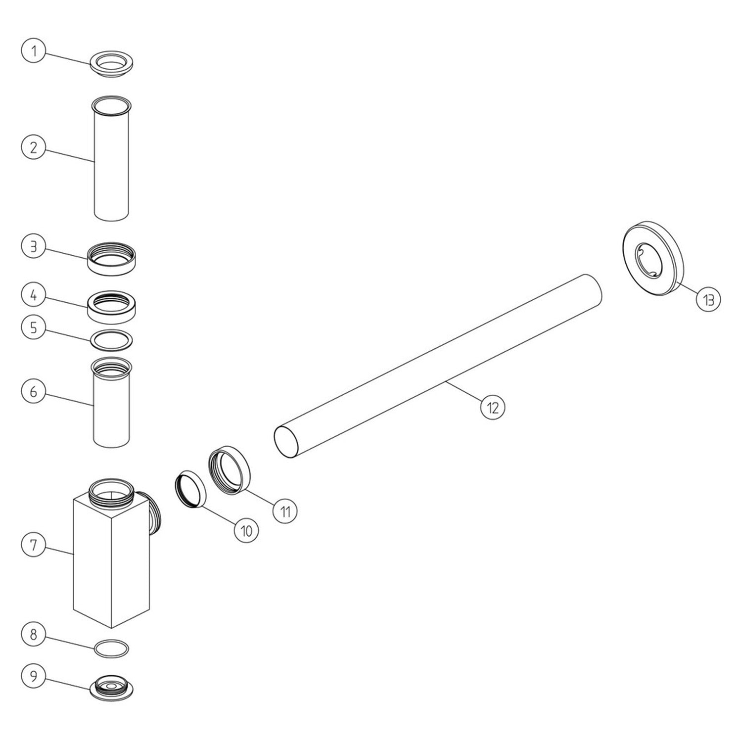 Ajax Modern Squared Bottle Trap in Chrome parts
