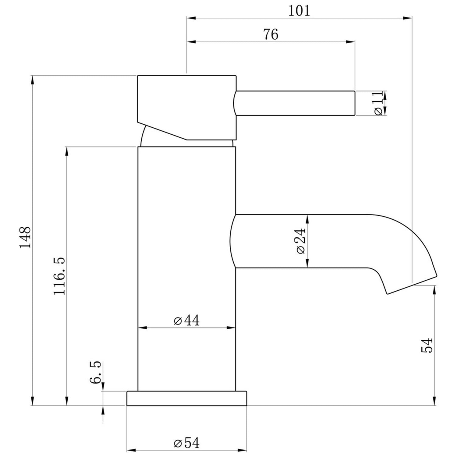 Ajax Ouse Basin Mixer with Waste In Matt Black dimensions