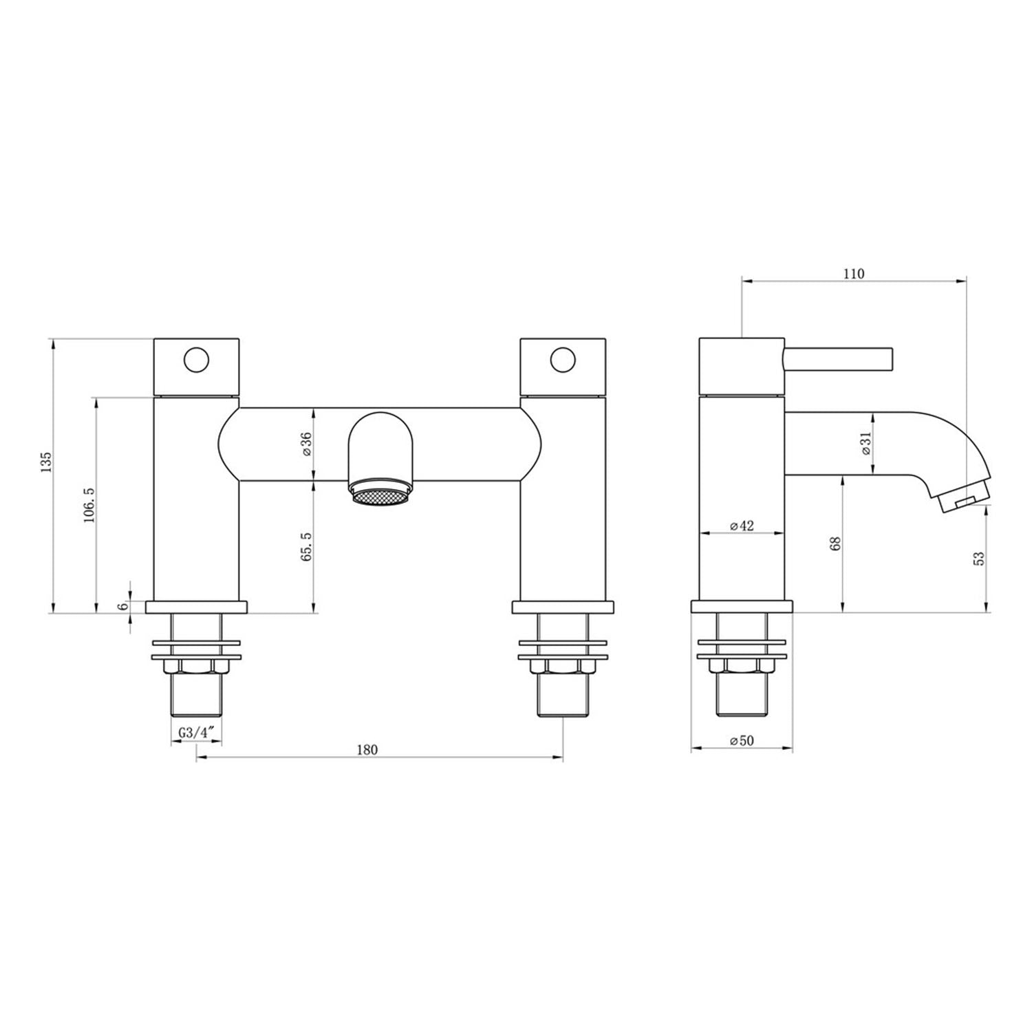 Ajax Ouse Bath Filler in Chrome dimensions