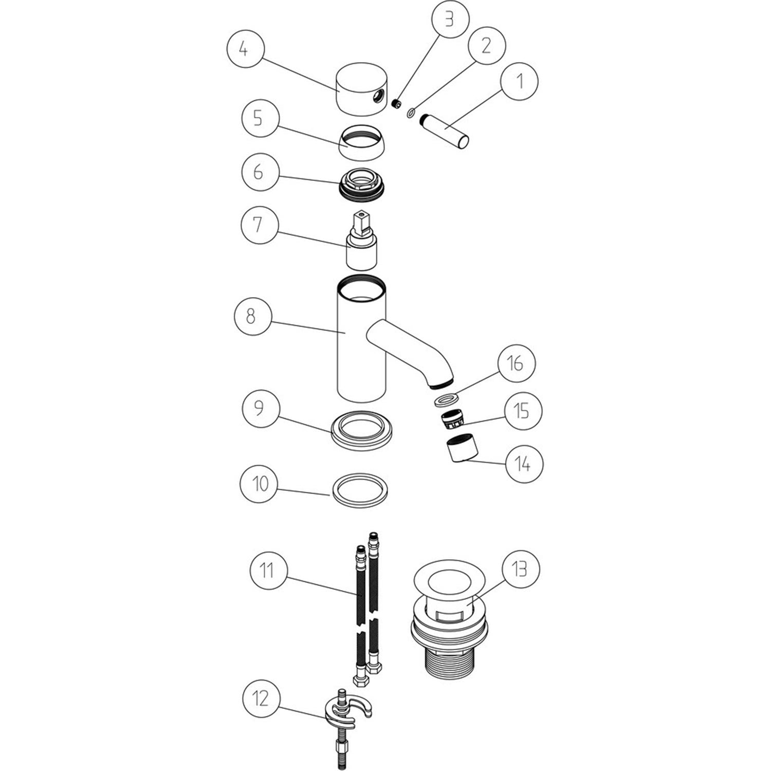 Ajax Ouse Cloakroom Basin Mixer with Waste in Brushed Brass parts