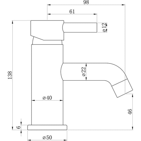 Ajax Ouse Cloakroom Basin Mixer with Waste in Brushed Bronze dimensions