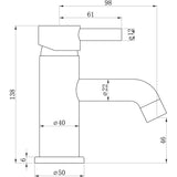 Ajax Ouse Cloakroom Basin Mixer with Waste in Chrome dimensions