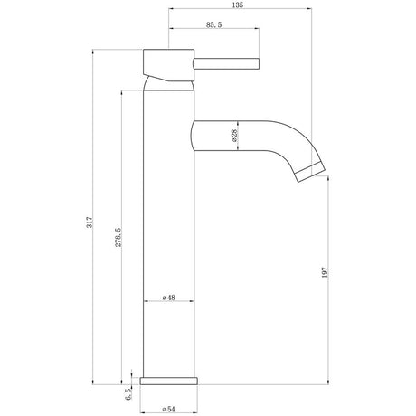 Ajax Ouse Tall Basin Mixer In Matt Black dimensions