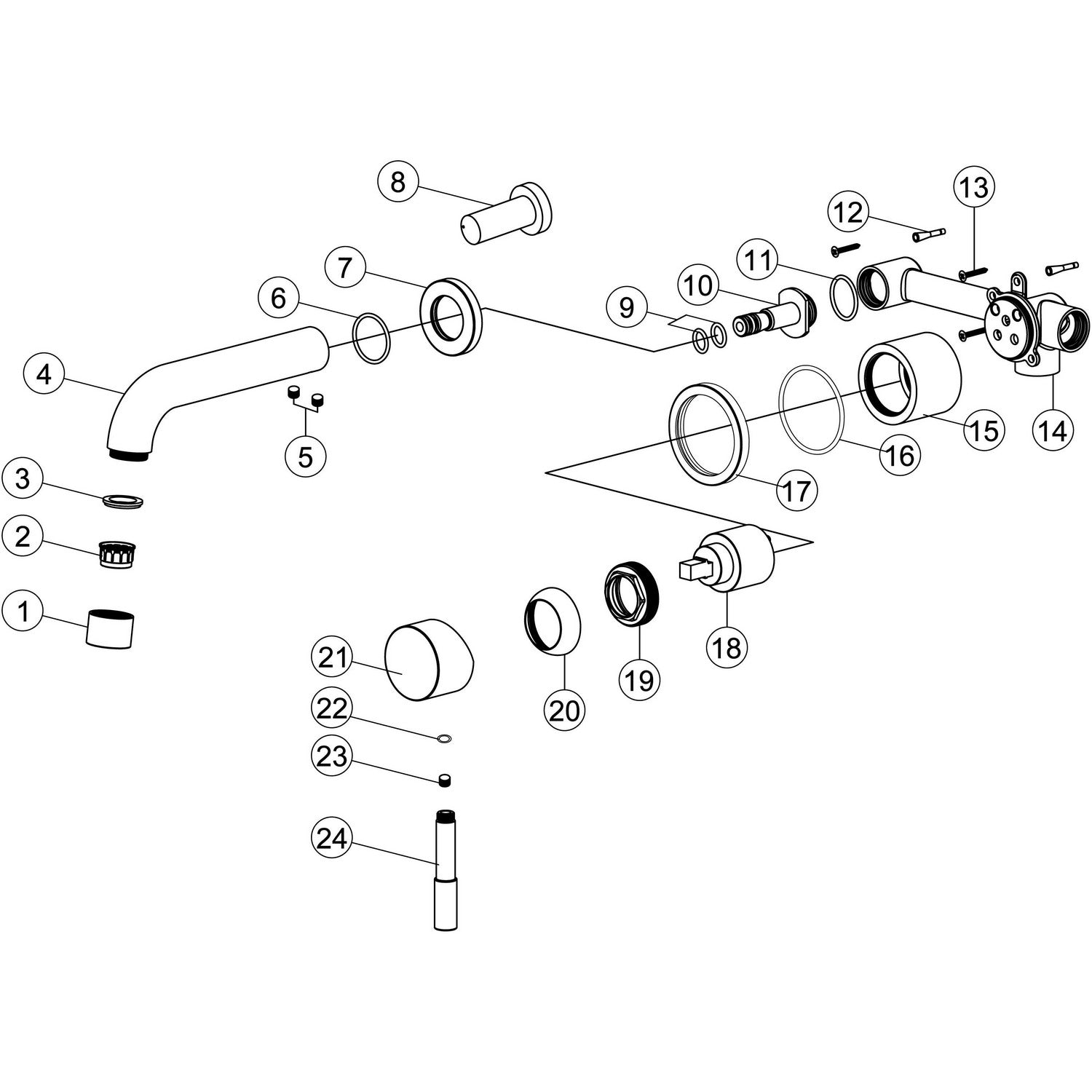 Ajax Ouse Wall Mounted Basin Mixer with 155mm Spout in Brushed Brass Diagram