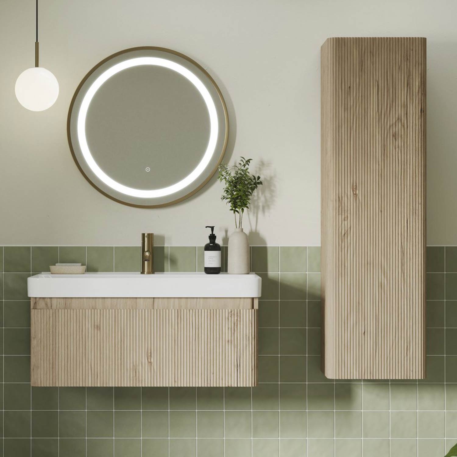 Ajax Torrington 500mm Wall Hung Vanity Unit with Basin in Textured Oak lifestyle
