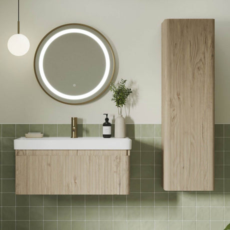 Ajax Torrington 500mm Wall Hung Vanity Unit with Basin in Textured Oak lifestyle