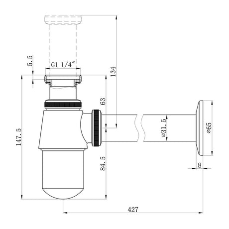 Ajax Universal Bottle Trap in Chrome dimensions