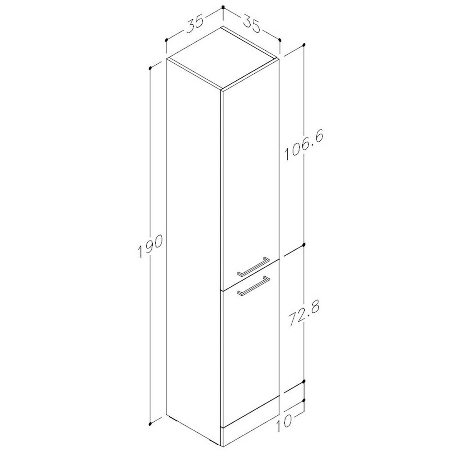 Ajax Walesby Floor Standing 350mm Tall Storage Unit in Gloss White dimensions