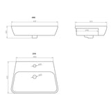 Ajax Weelsby 495mm 1TH Semi Recessed Basin size chart