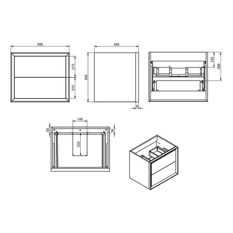 Ajax Yarborough 615mm Wall Hung Vanity Unit with 0TH Basin in Matt Cotton dimensions 2