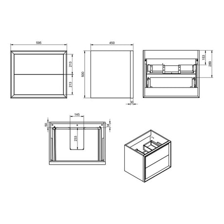 Ajax Yarborough 615mm Wall Hung Vanity Unit with 0TH Basin in Matt Storm Blue size chart
