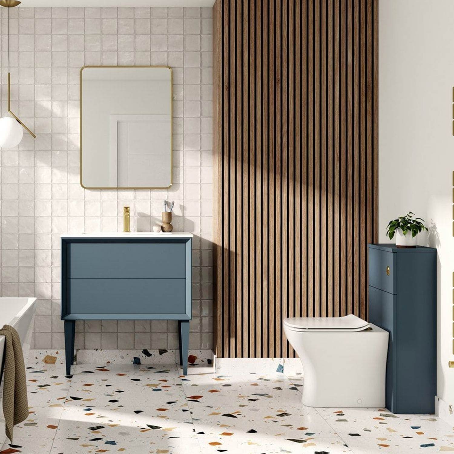 Ajax Yarborough 615mm Wall Hung Vanity Unit with 1TH Basin in Matt Storm Blue lifestyle