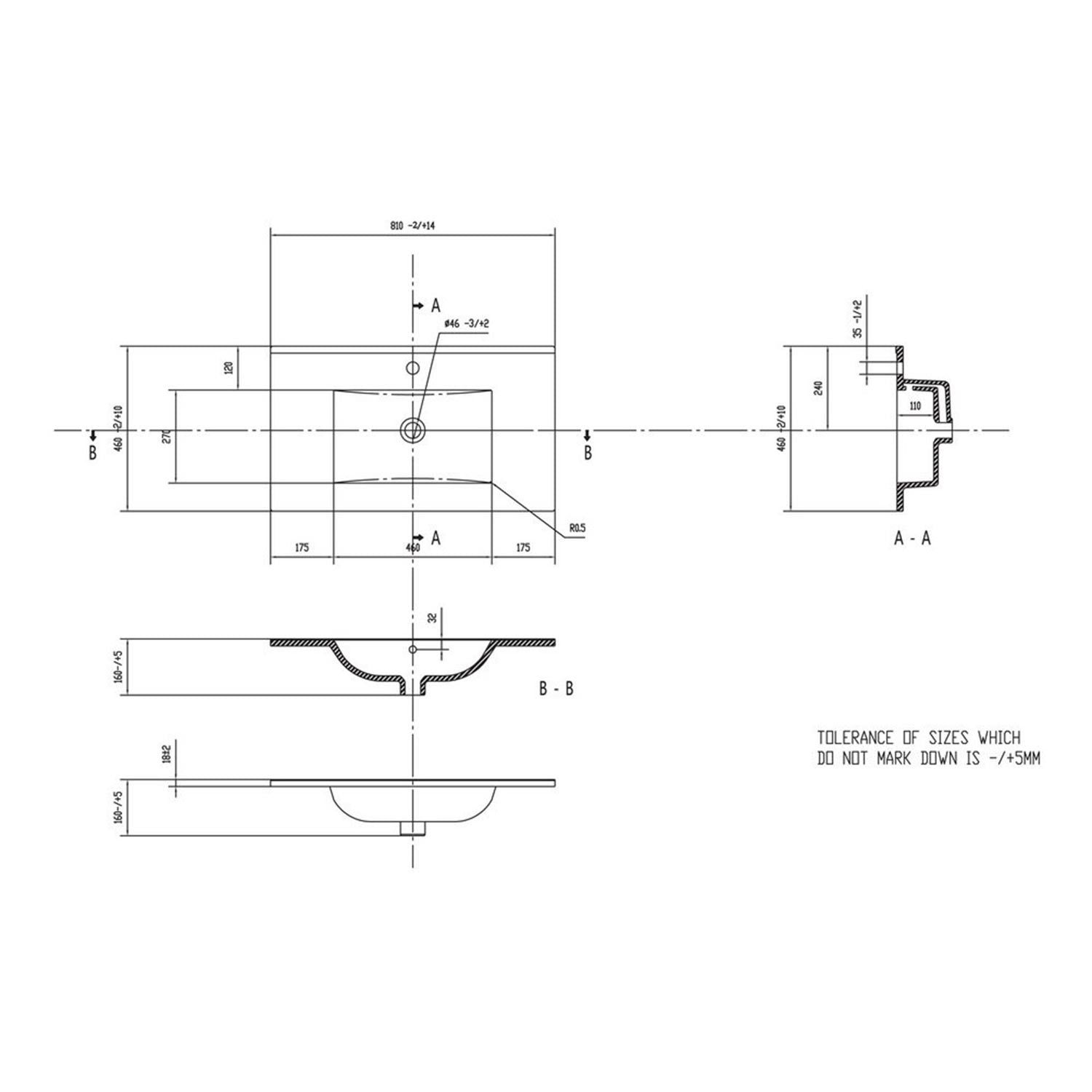 Ajax Yarborough 815mm Wall Hung Vanity Unit with 1TH Basin in Matt Clay  dimensions 2