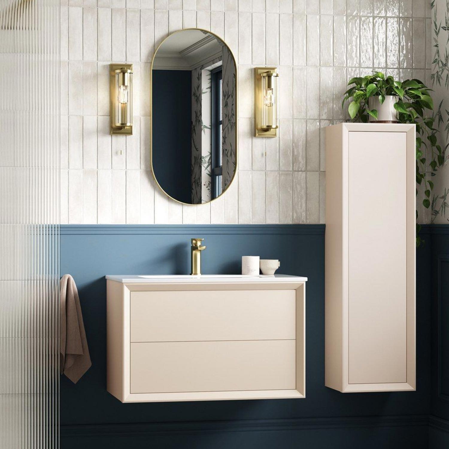 Ajax Yarborough 815mm Wall Hung Vanity Unit with 1TH Basin in Matt Cotton lifestyle