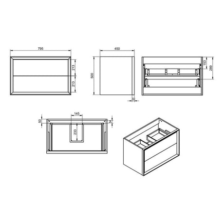 Ajax Yarborough 815mm Wall Hung Vanity Unit with 1TH Basin in Matt Cotton measurements 2