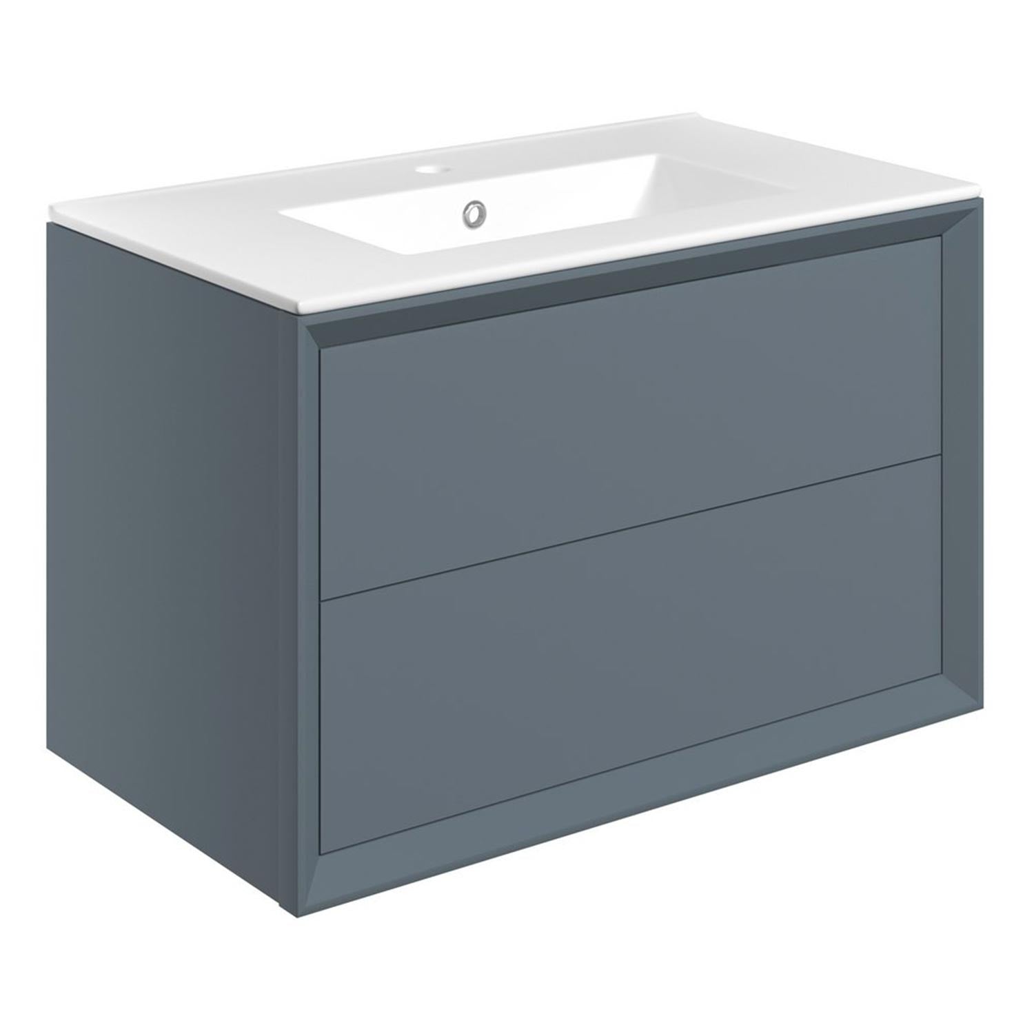 Ajax Yarborough 815mm Wall Hung Vanity Unit with 1TH Basin in Matt Storm Blue