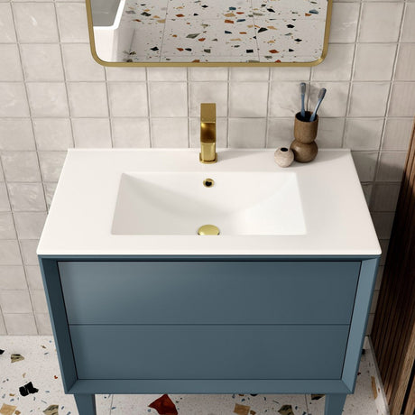 Ajax Yarborough 815mm Wall Hung Vanity Unit with 1TH Basin in Matt Storm Blue Lifestyle