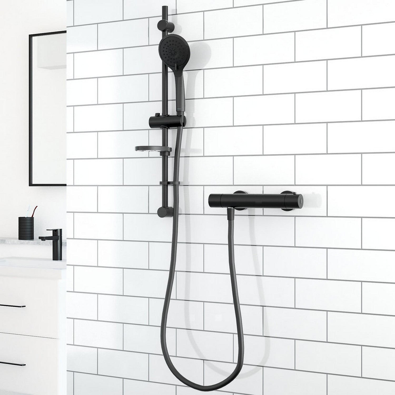 Aqualisa Safe Touch Round Bar Valve Shower in Matt Black Lifestyle RNDSBV1.MB