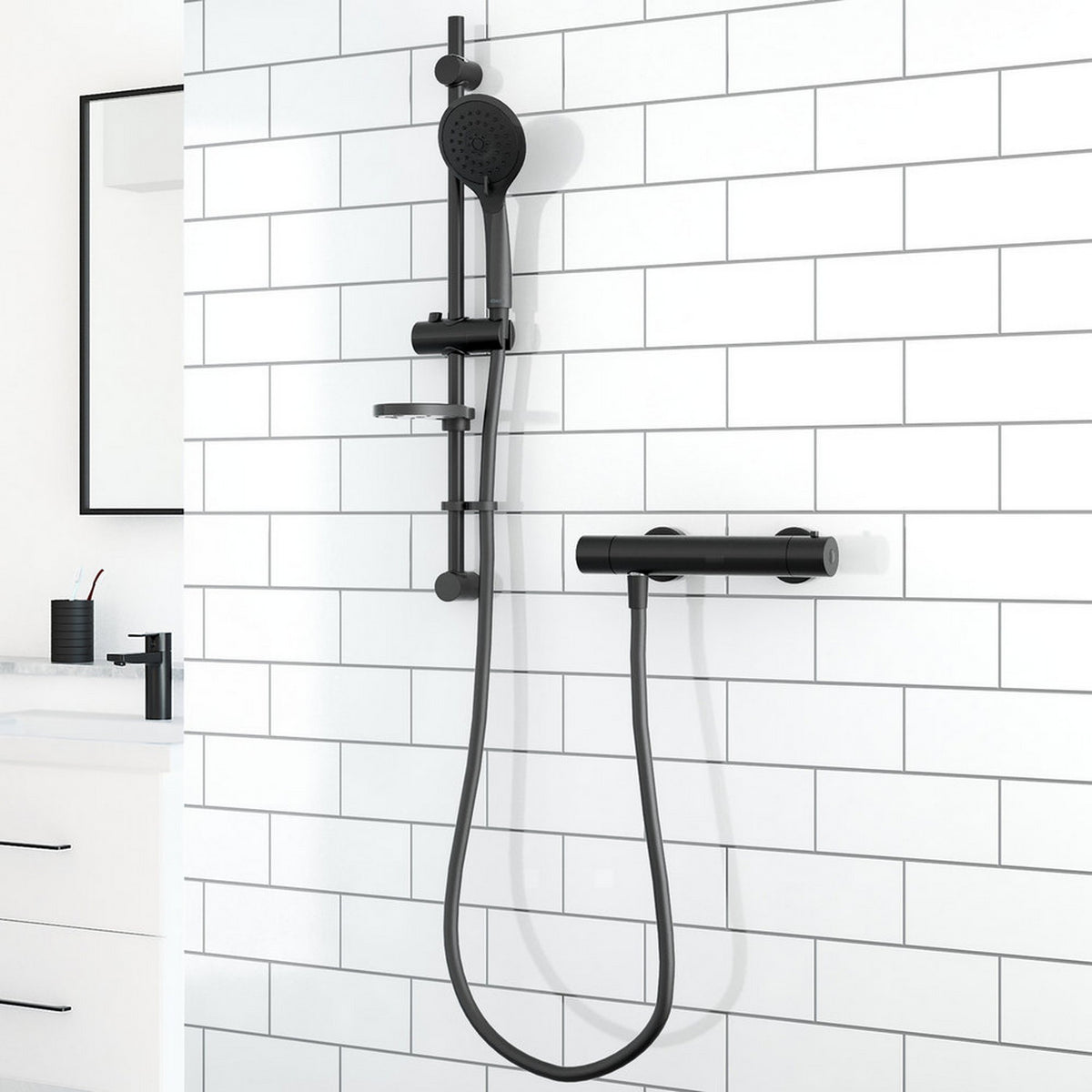 Aqualisa Safe Touch Round Bar Valve Shower in Matt Black Lifestyle RNDSBV1.MB