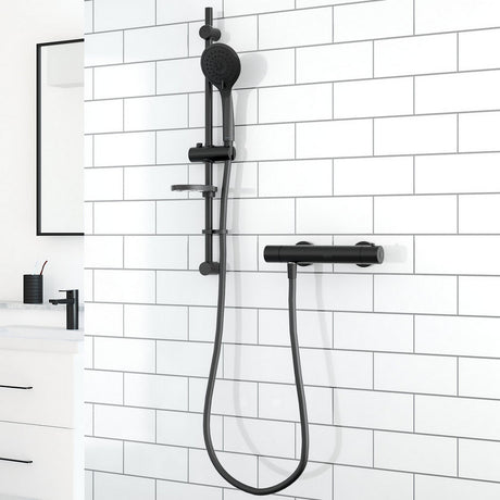 Aqualisa Safe Touch Round Bar Valve Shower in Matt Black Lifestyle RNDSBV1.MB