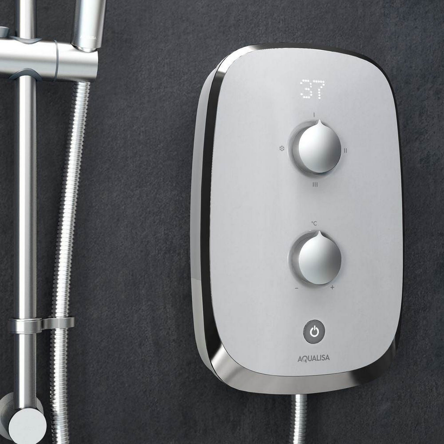 Aqualisa eMotion Arctic White Electric Shower Closeup