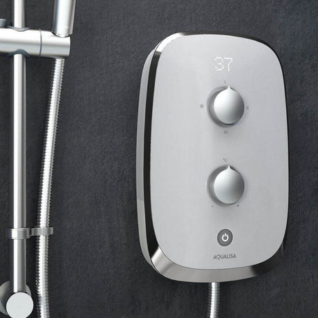 Aqualisa eMotion Arctic White Electric Shower Closeup