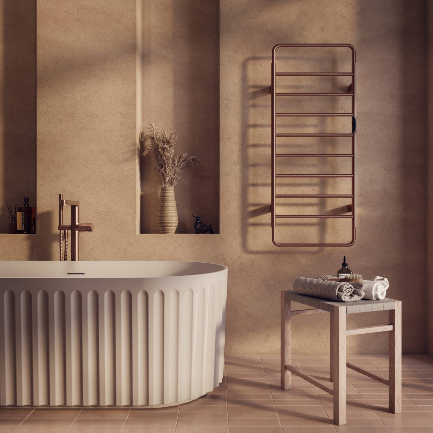Aura 1200 x 500mm Electric Heated Towel Rail in Brushed Bronze lifestyle