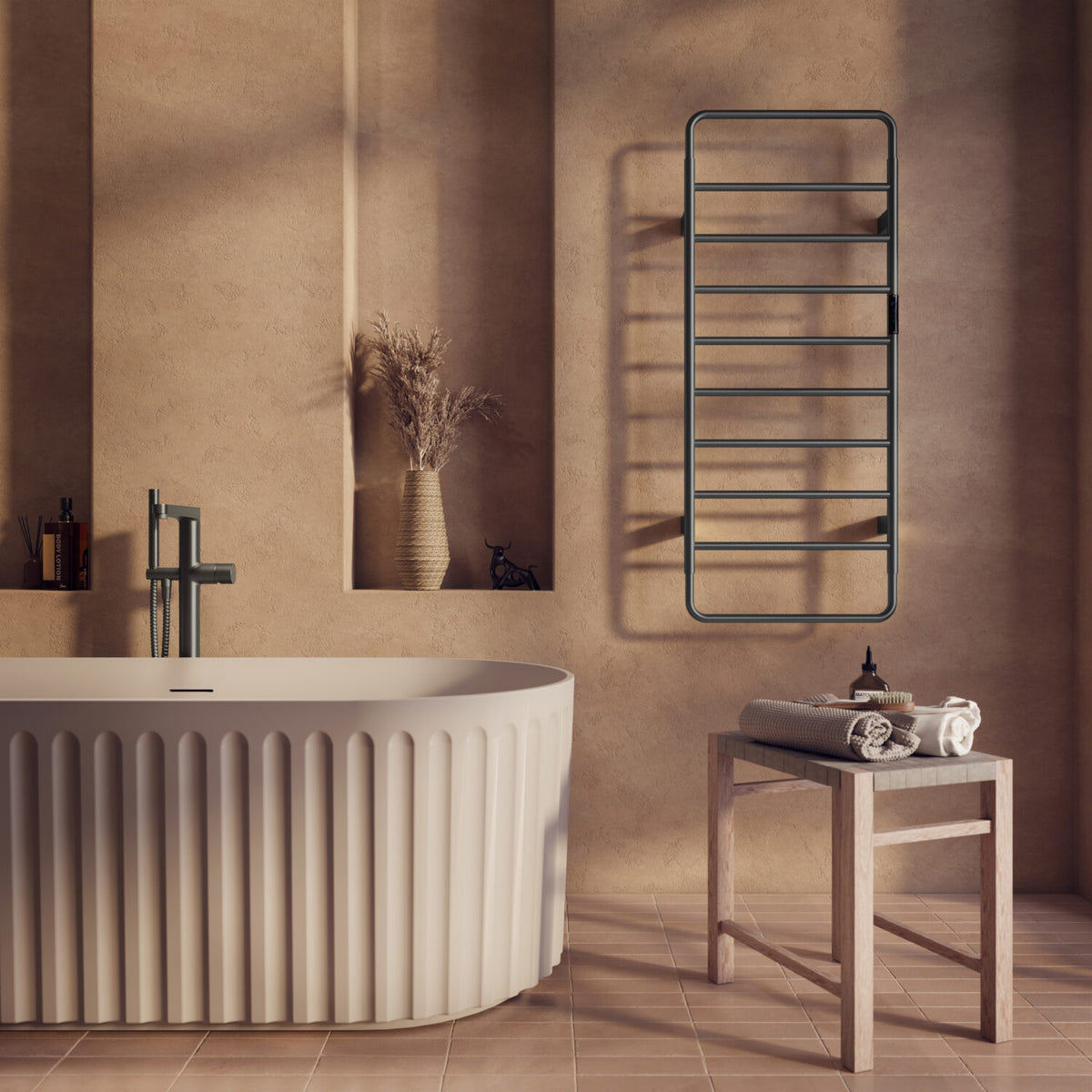 Aura 1200 x 500mm Electric Heated Towel Rail in Gunmetal lifestyle