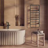 Aura 1200 x 500mm Electric Heated Towel Rail in Matt Black lifestyle