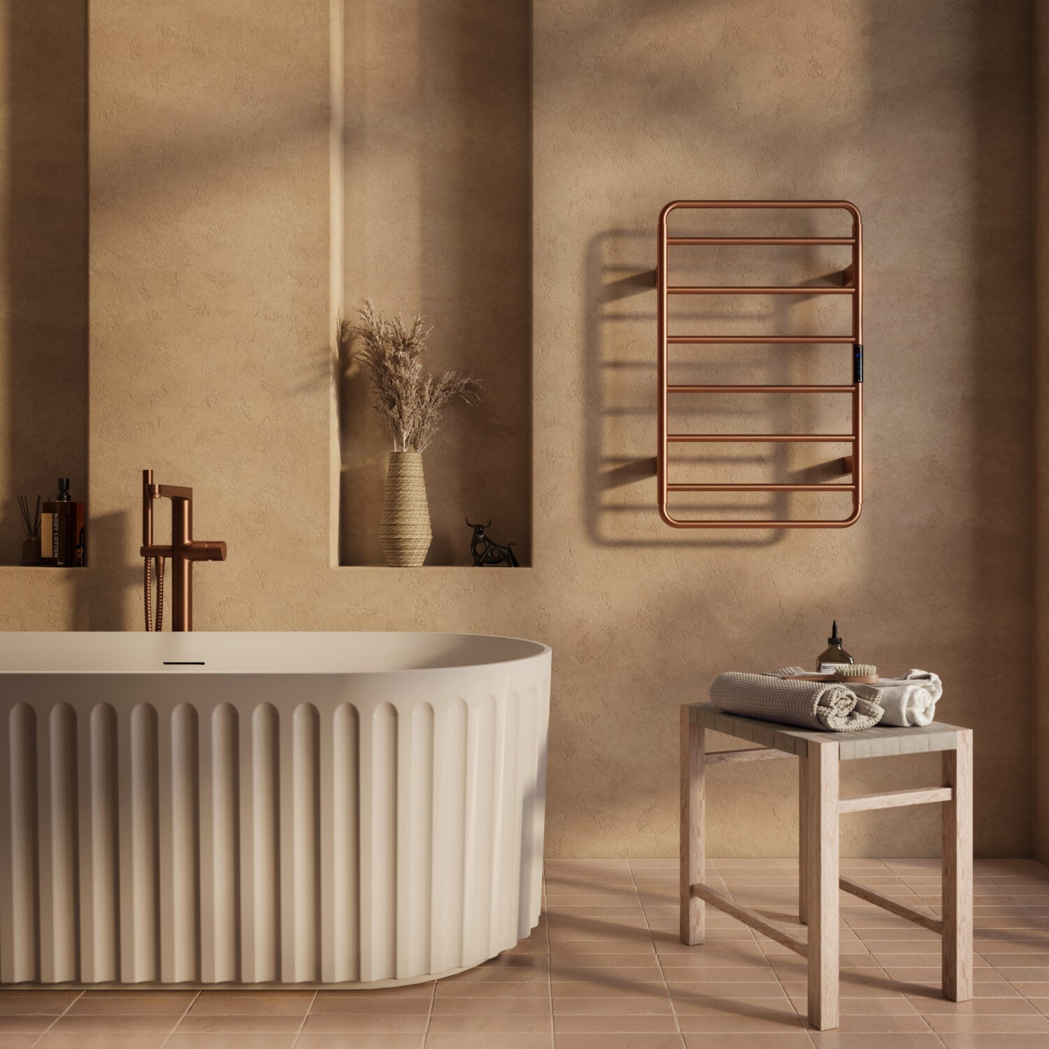 Aura 800 x 500mm Electric Heated Towel Rail in Brushed Bronze lifestyle