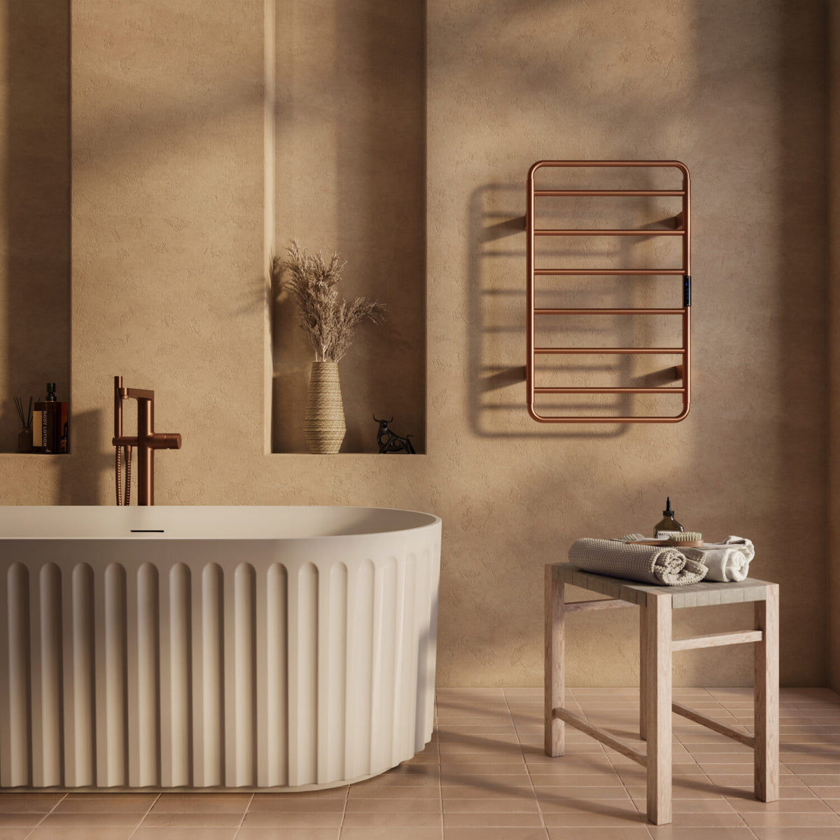 Aura 800 x 500mm Electric Heated Towel Rail in Brushed Bronze lifestyle