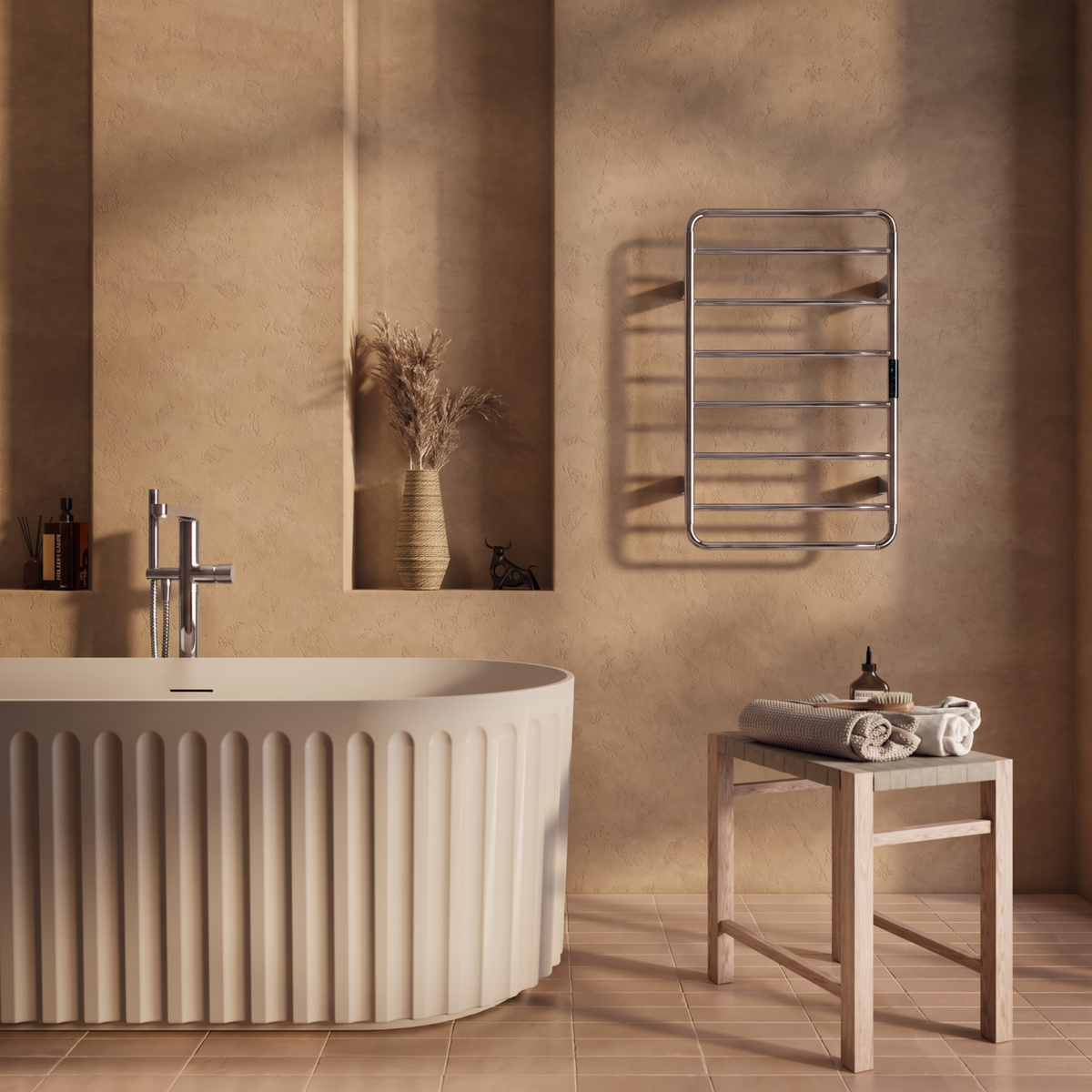 Aura 800 x 500mm Electric Heated Towel Rail in Chrome lifestyle