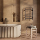 Aura 800 x 500mm Electric Heated Towel Rail in Matt Black lifestyle