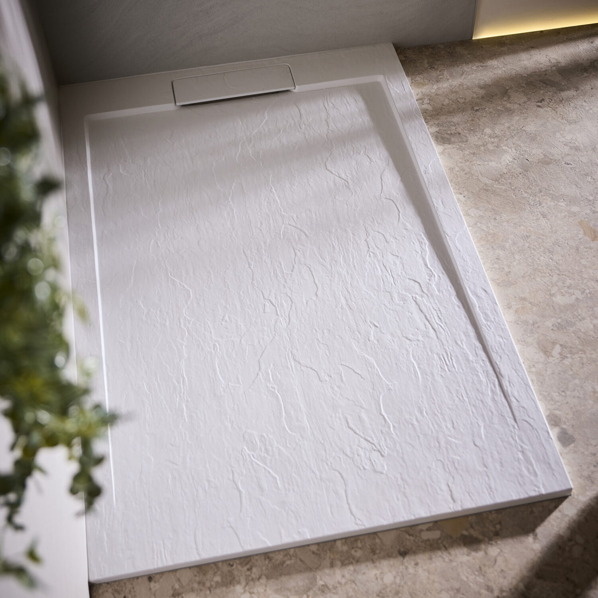 Azura Slate Rectangular Shower Tray in Matt White lifestyle