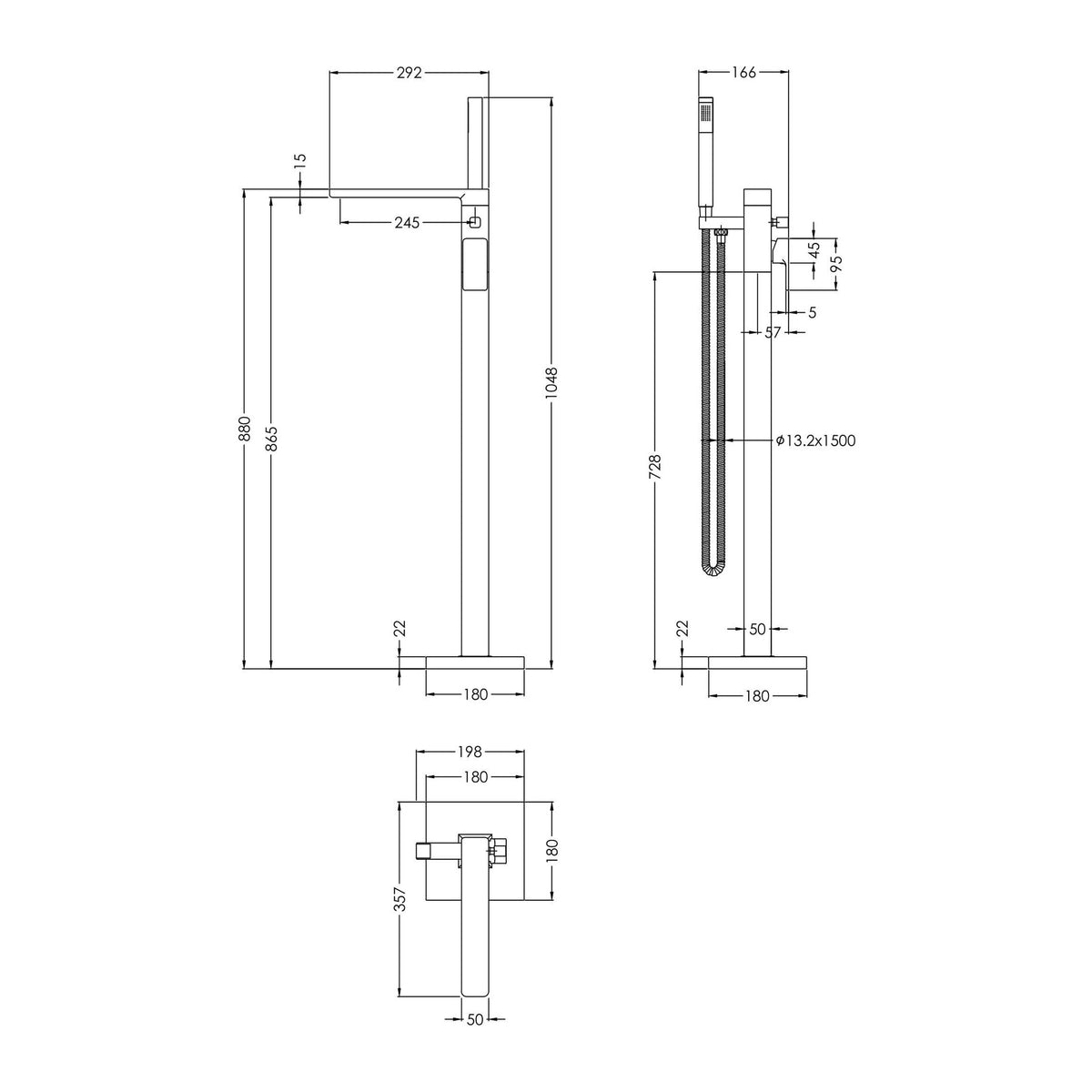 Calvarra Vector Freestanding Bath Shower Mixer in Brushed Brass