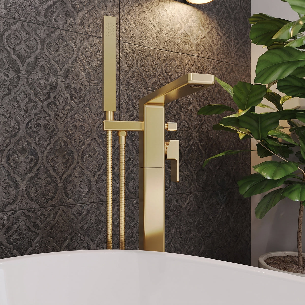 Calvarra Vector Freestanding Bath Shower Mixer in Brushed Brass