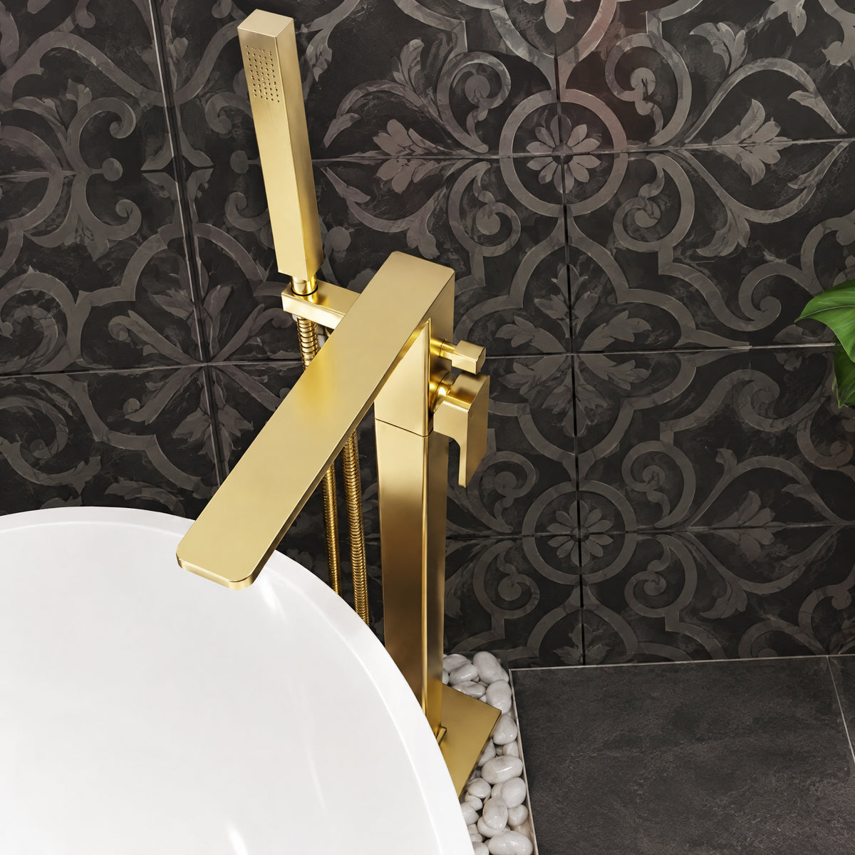 Calvarra Vector Freestanding Bath Shower Mixer in Brushed Brass