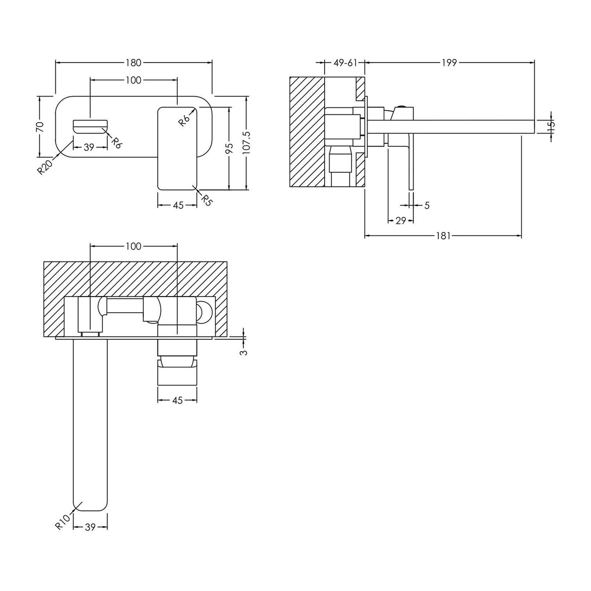 Calvarra Vector Wall Mounted 2TH Basin Mixer in Brushed Brass