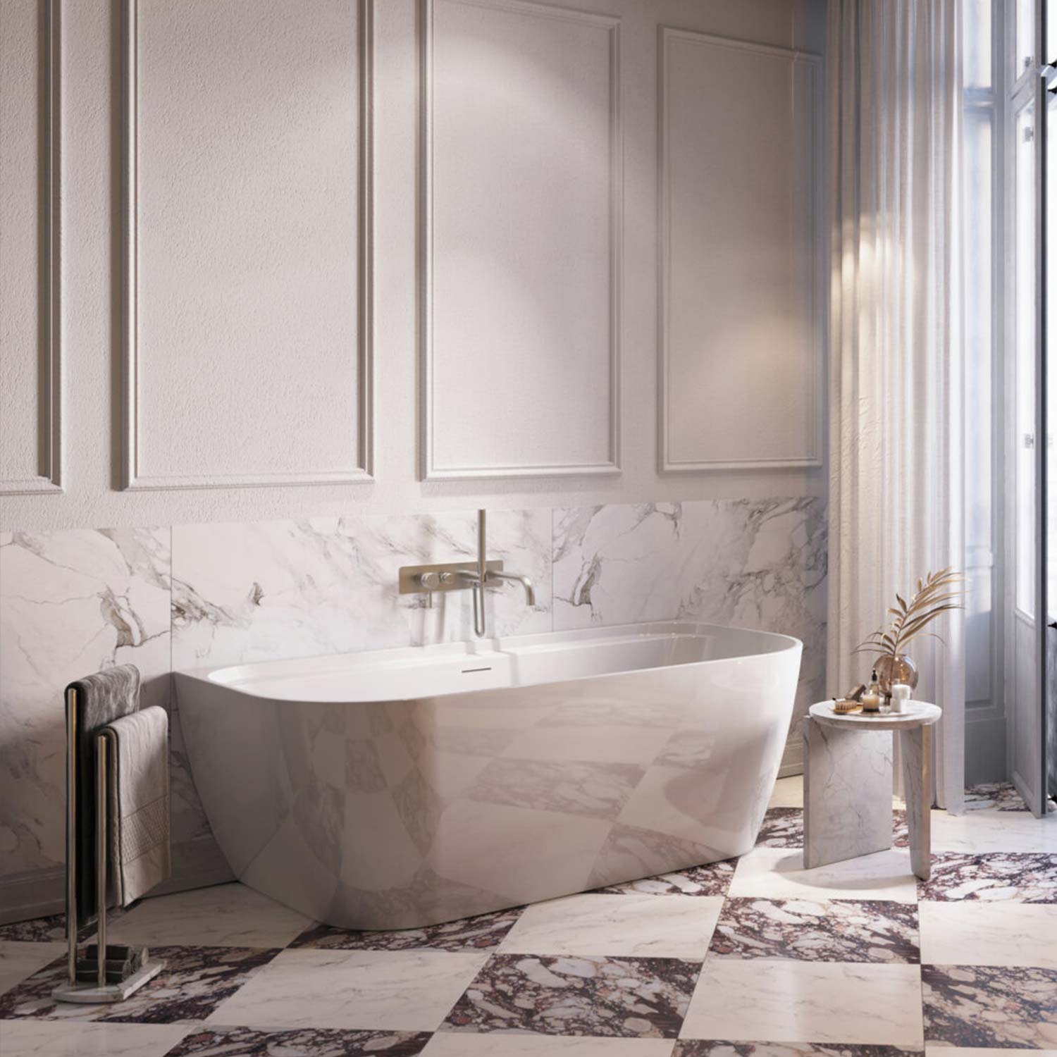 Bay 1700 x 800mm Freestanding Back to Wall Bath in Gloss White