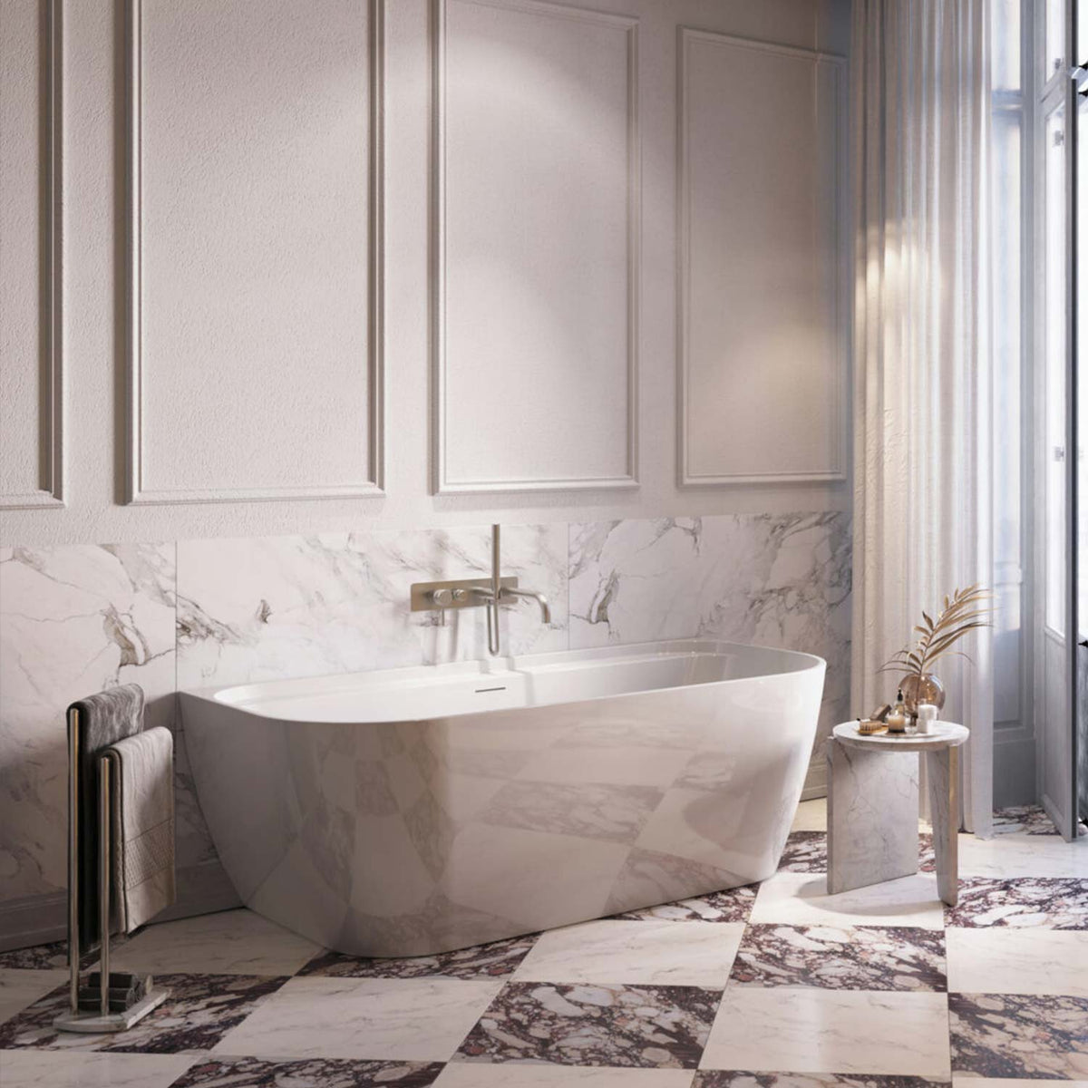 Bay 1700 x 800mm Freestanding Back to Wall Bath in Gloss White
