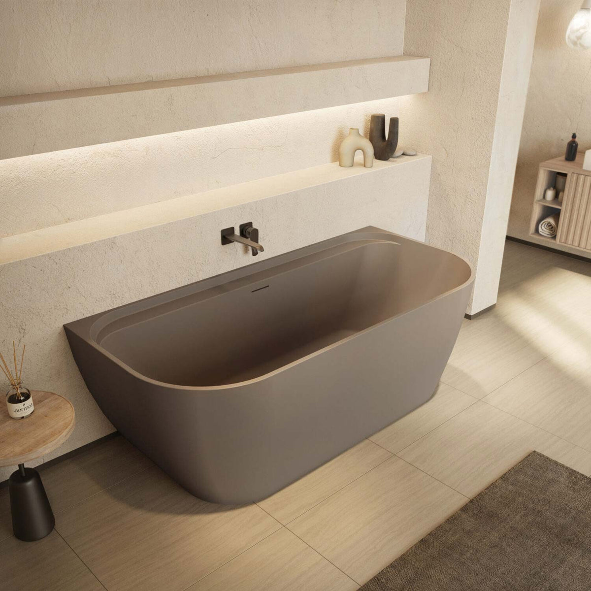 Bay 1700 x 800mm Freestanding Back to Wall Bath in Matt Clay