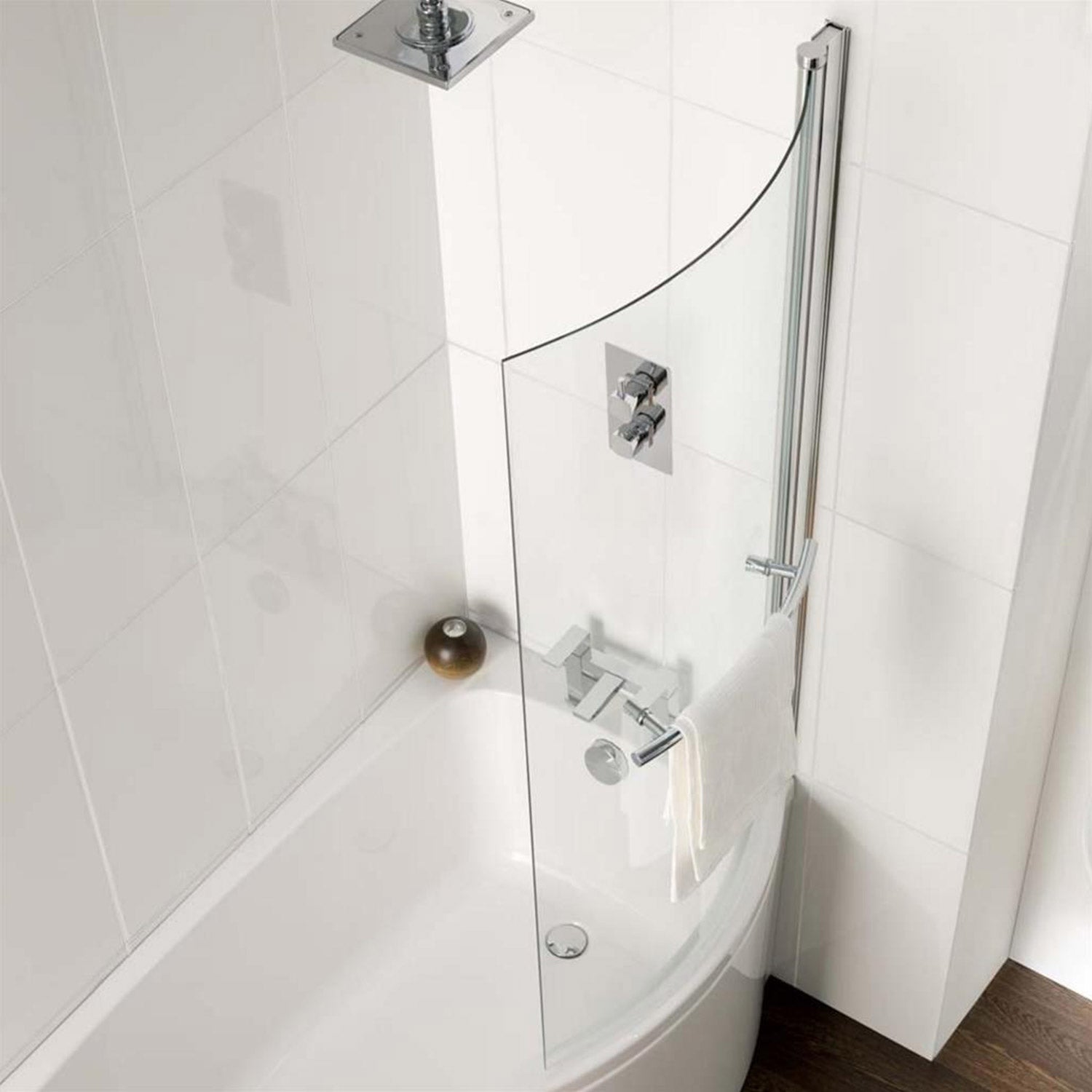 Beaufort 6mm C-Shaped Bath Screen with Towel Rail in Chrome