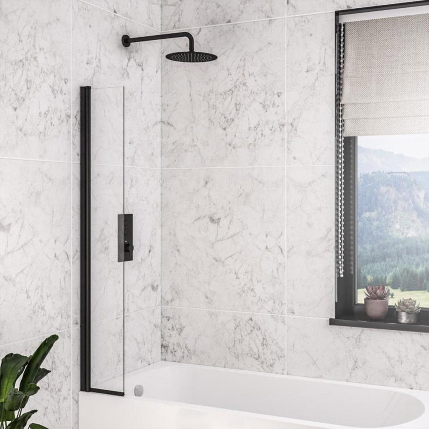 Beaufort 6mm Straight 300 x 1400mm Designer Bath Screen in matt black