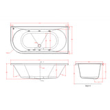 Beaufortè Biscay 1700 x 800mm 6 Jet Whirlpool Double Ended Bath dimensions