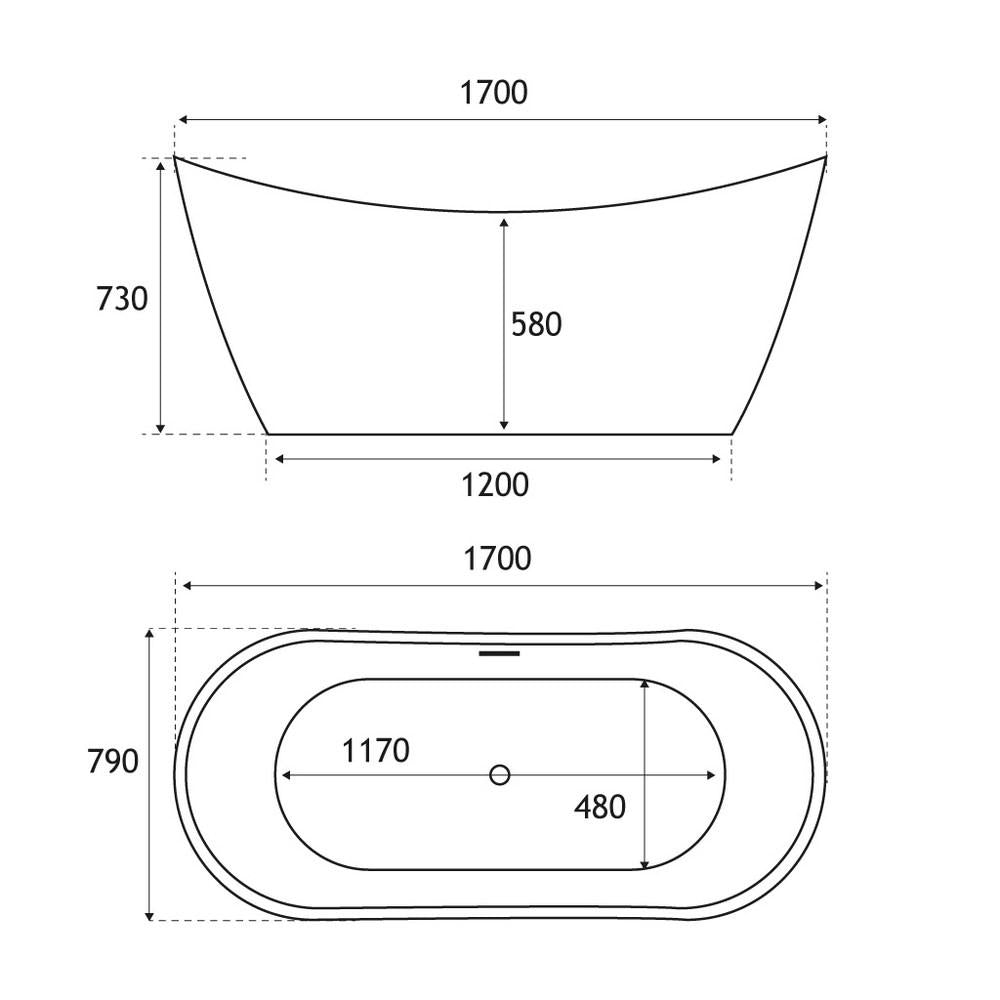 Beaufort Chislehurst 1700 x 790mm Freestanding Slipper Bath Dimensions