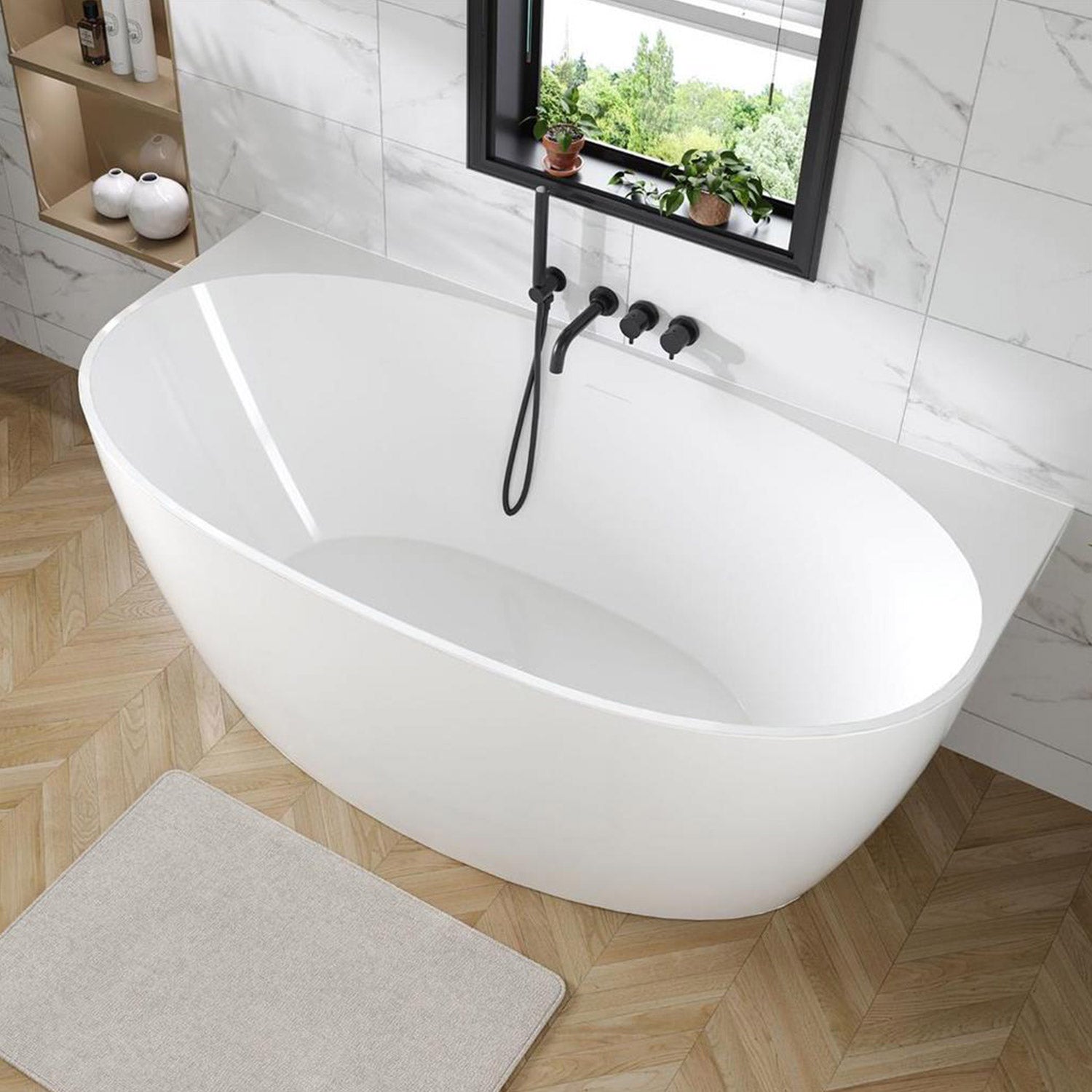 Beaufort Harlton 1500 x 750mm Back to Wall Freestanding Bath in Gloss White lifestyle