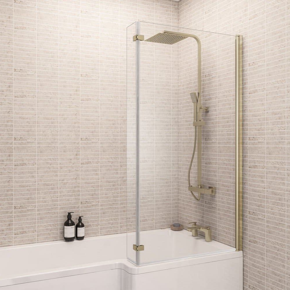 49.2013 Beaufort L Shape Right Hand Bath Screen in Brushed Brass