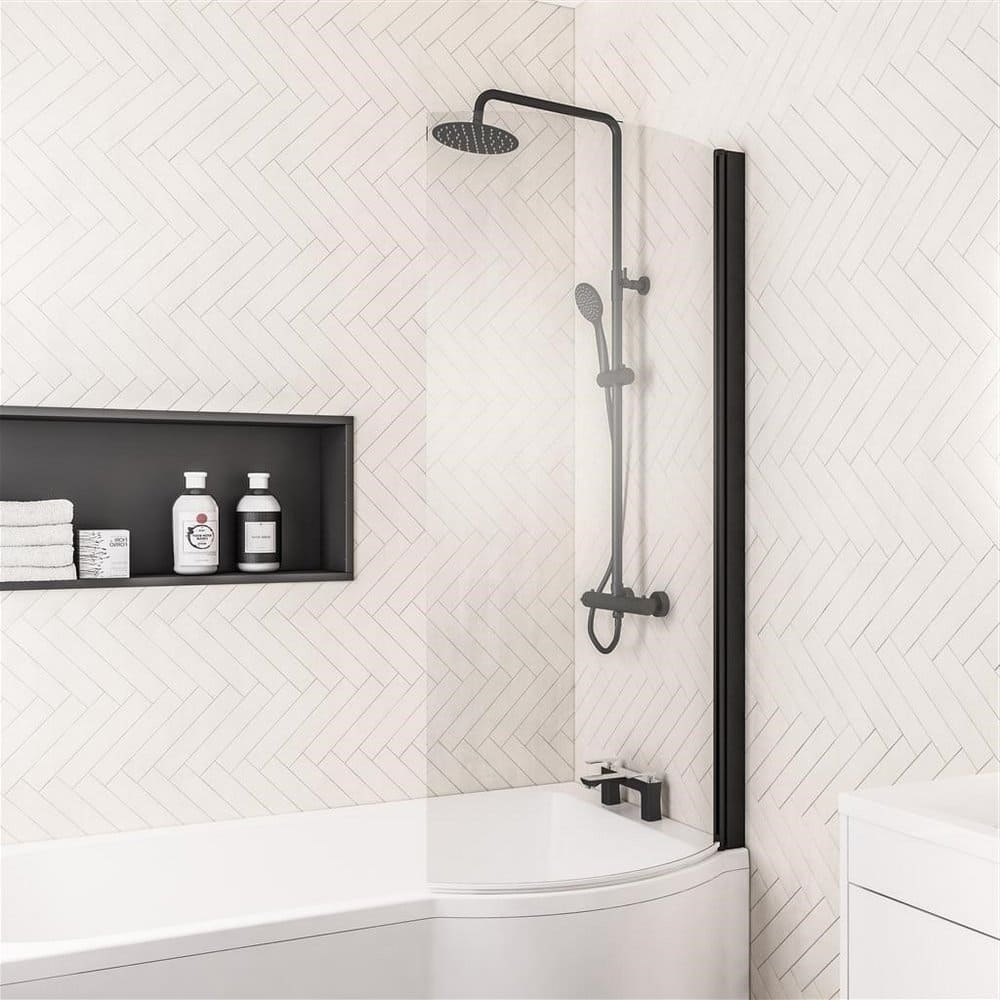 49.2004 Beaufort P Shape Right Hand Bath Screen in Matt Black