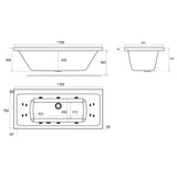 Beaufortè Portland 1700 x 750mm 14 Jet Whirlpool Double Ended Bath in Gloss White dimensions