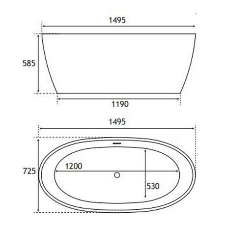 Beaufort Wandsworth 1495 x 725mm Gloss Grey and White Freestanding Bath Dimensions